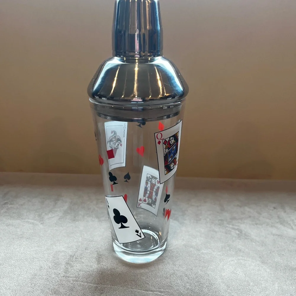 Playing Card Cocktail Shaker with Silver Lid Vintage